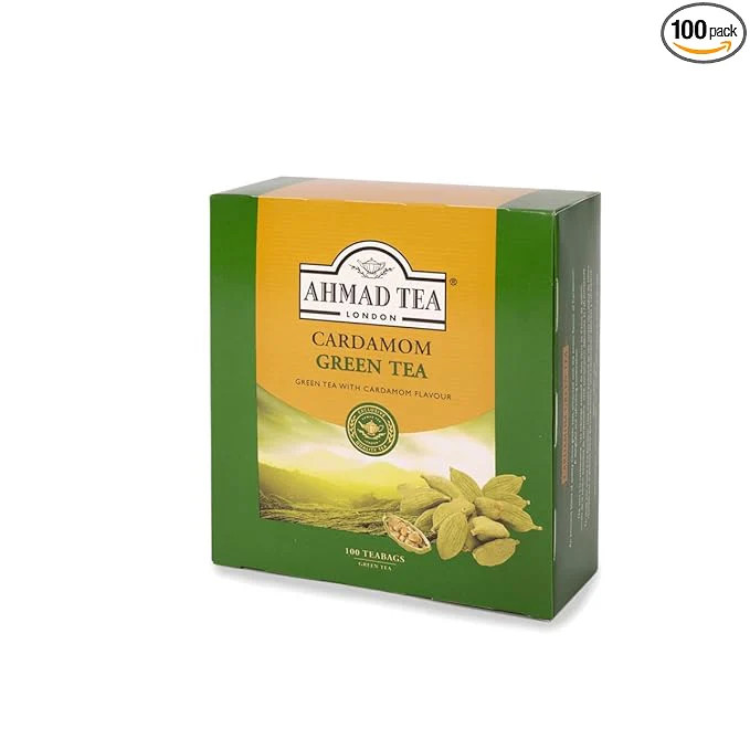 Ahmad Tea Green Tea, Cardamom Teabags, 100 ct (Pack of 1) - Caffeinated & Sugar-Free