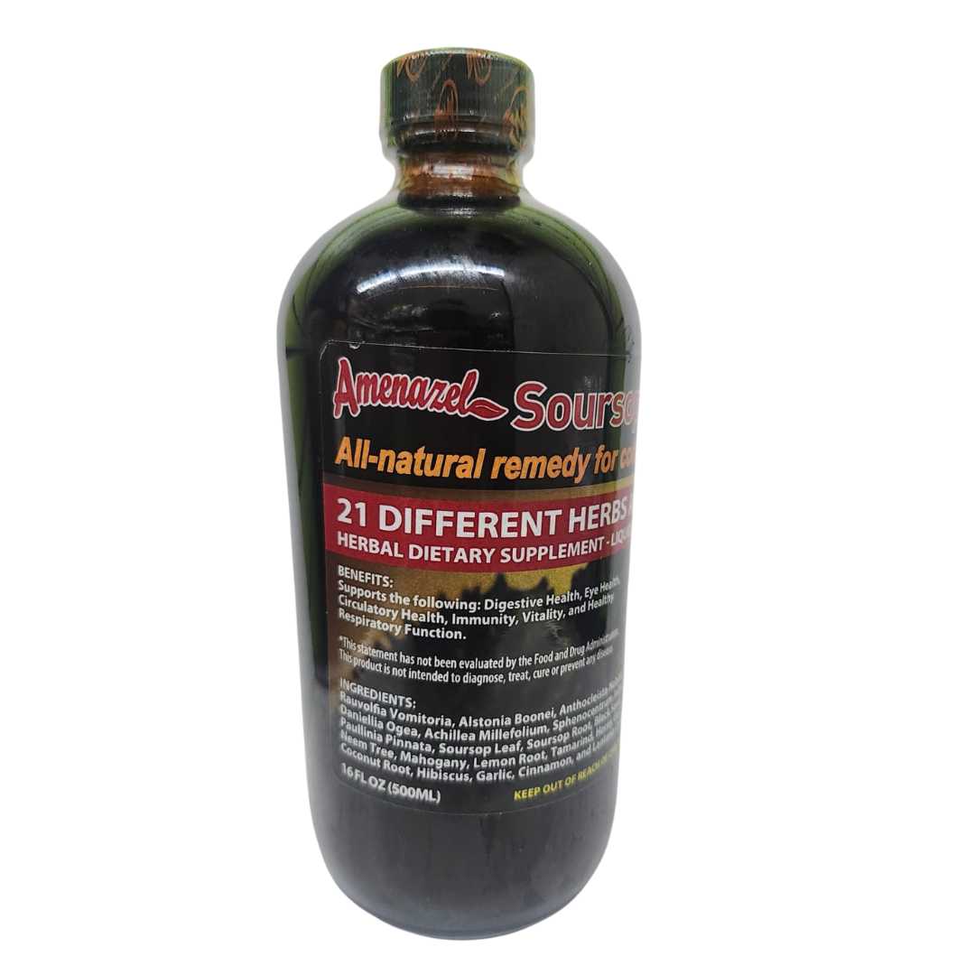 Amenazel Soursop Bitters – 21 Herbs & Roots Liquid Herbal Supplement (16 fl oz / 500ml)