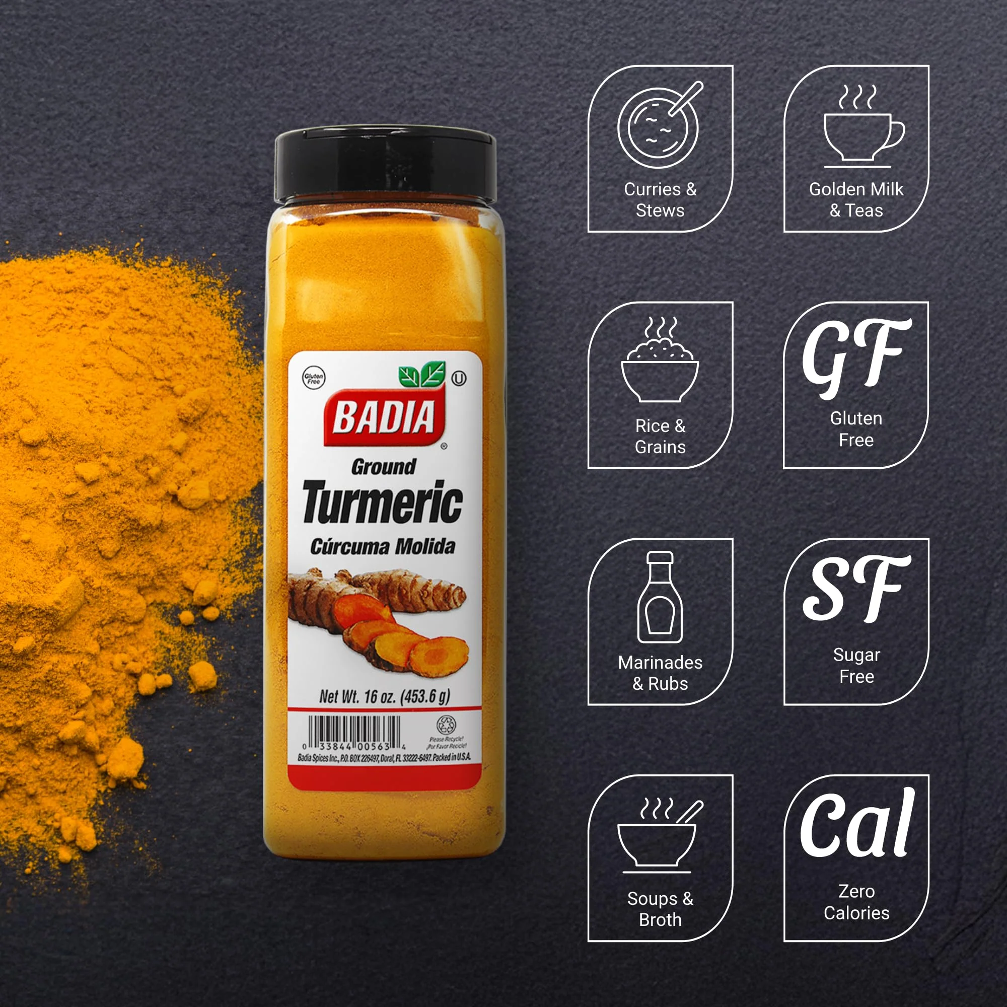 Badia Ground Turmeric Powder, 16 oz - Premium Curcuma Seasoning for Cooking, Golden Flavor & Rich Aroma - Image 6