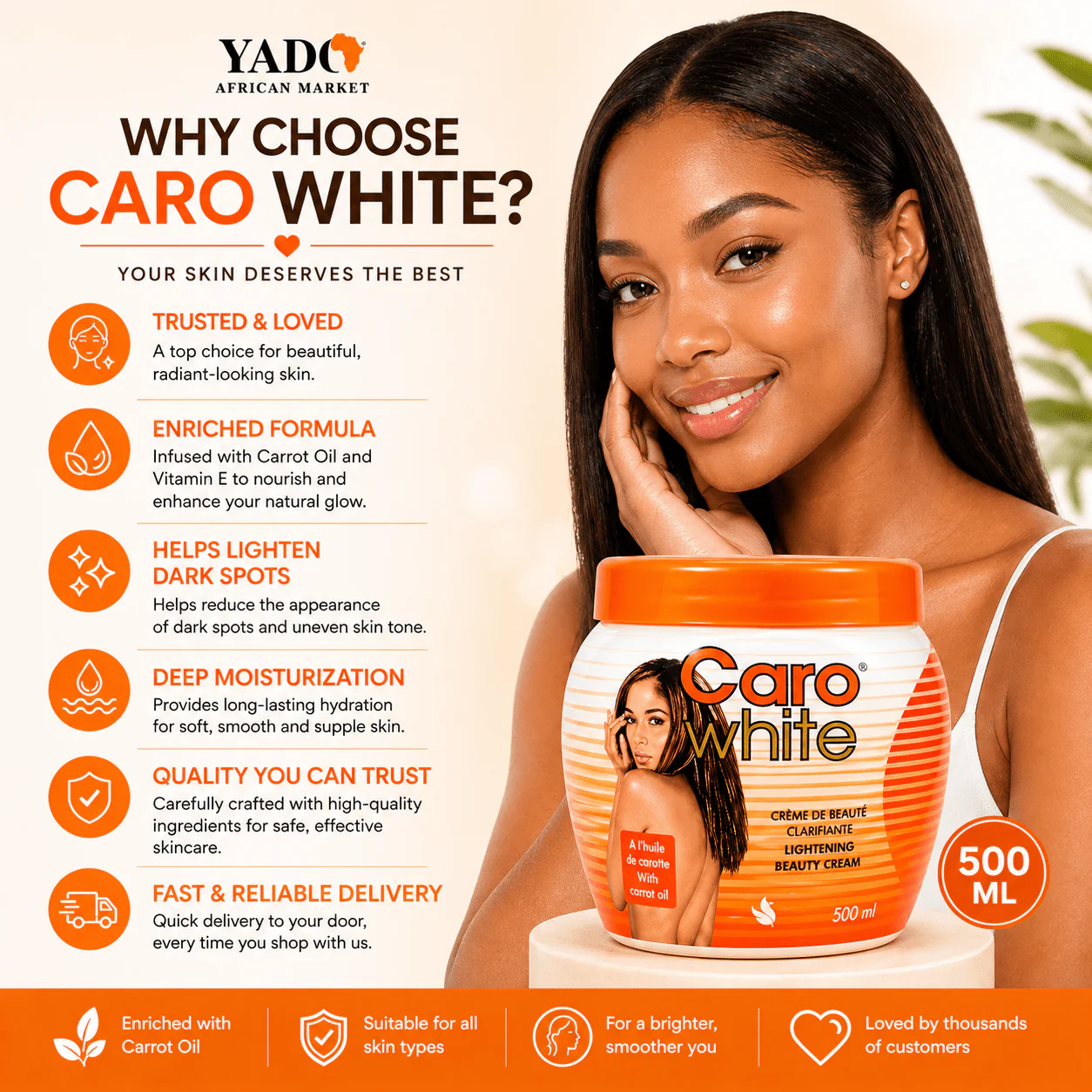 Caro White Lightening Beauty Cream - 500ml Jar, Radiant Skin Formula - Image 4