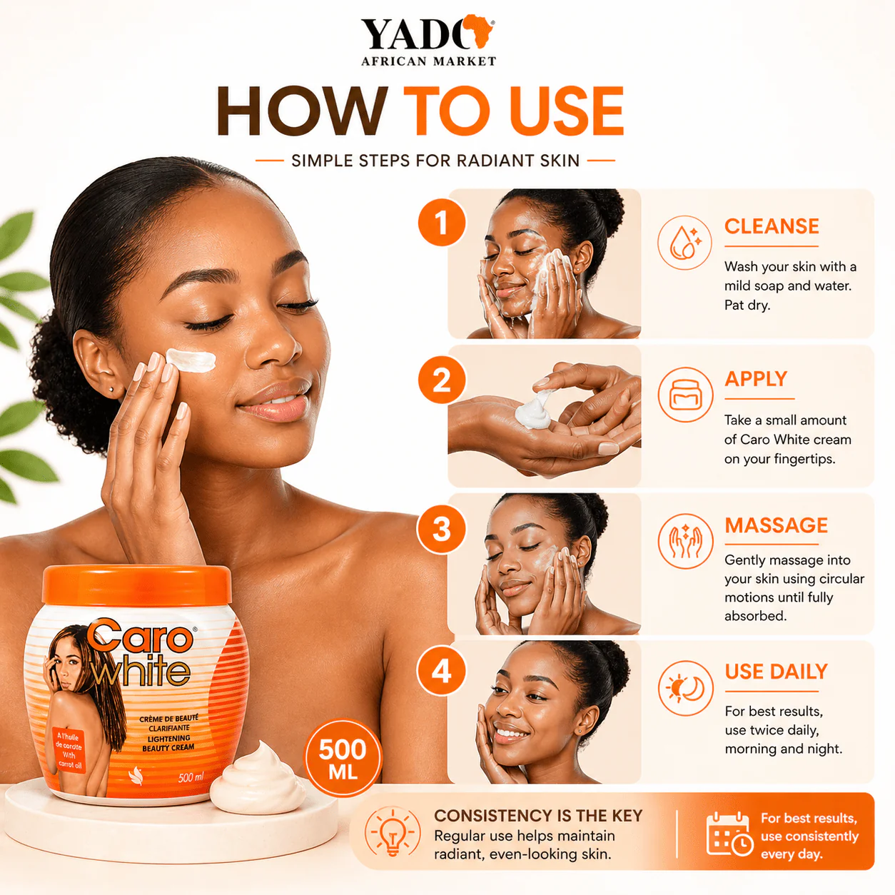 Caro White Lightening Beauty Cream - 500ml Jar, Radiant Skin Formula - Image 5