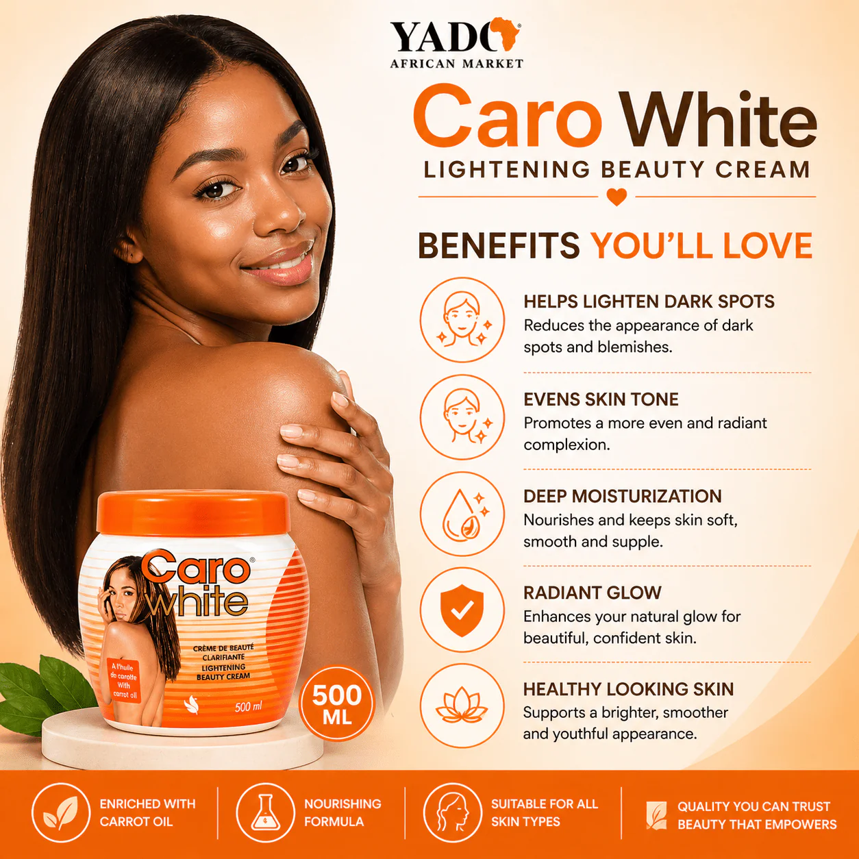 Caro White Lightening Beauty Cream - 500ml Jar, Radiant Skin Formula - Image 6