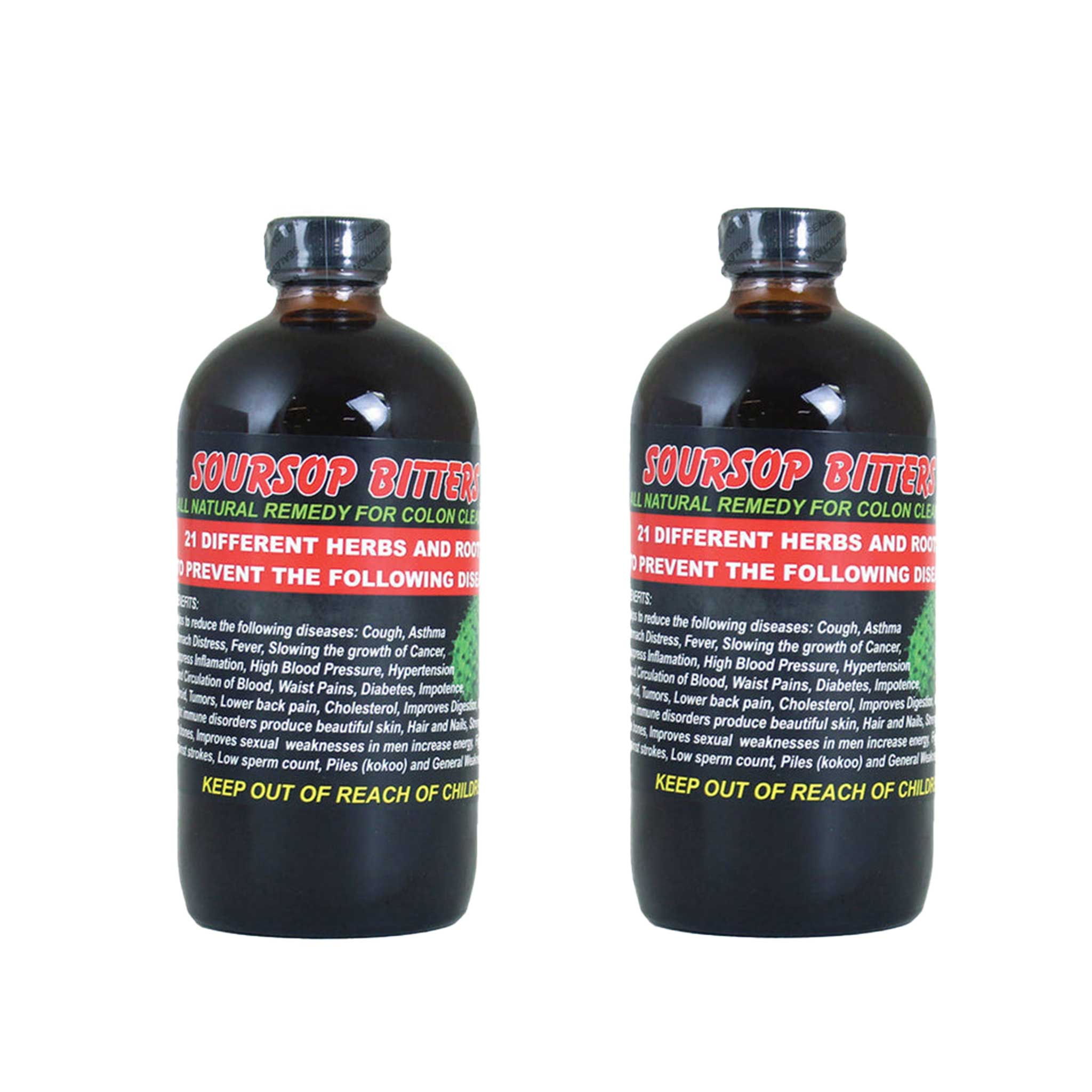 Soursop Bitters Liquid Bundle – Organic Herbal Detox with Black Seed – Supports Digestive Wellness & Immune Function – 16 fl oz - 2 Bottles